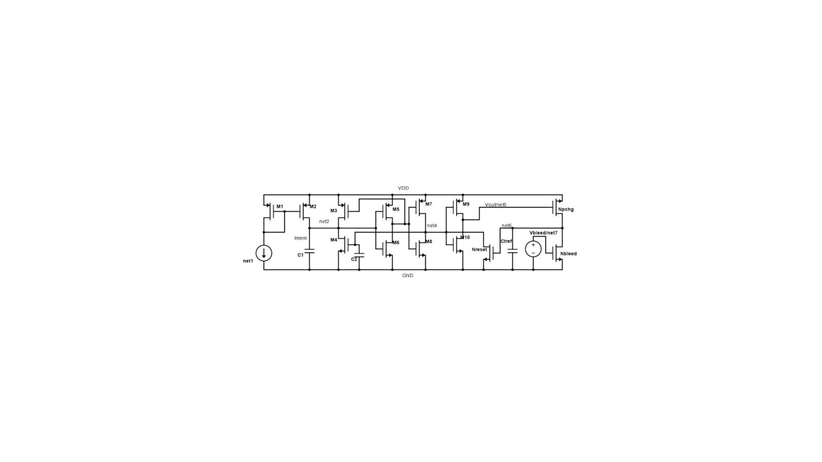 Hybrid LIF neuron schematic from thesis research